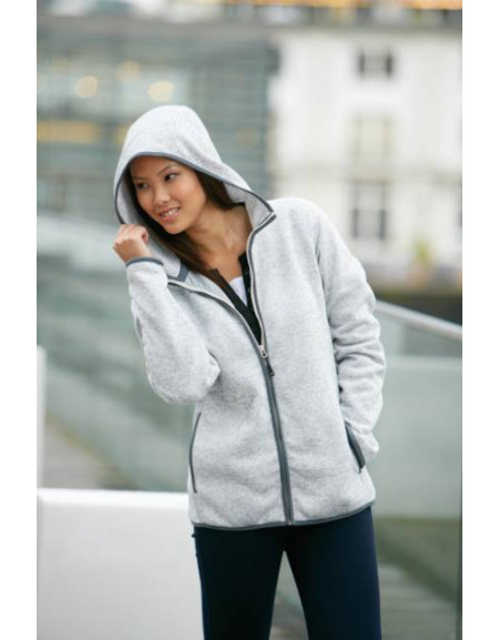 Jachetă tricotată cu glugă din fleece pentru femei